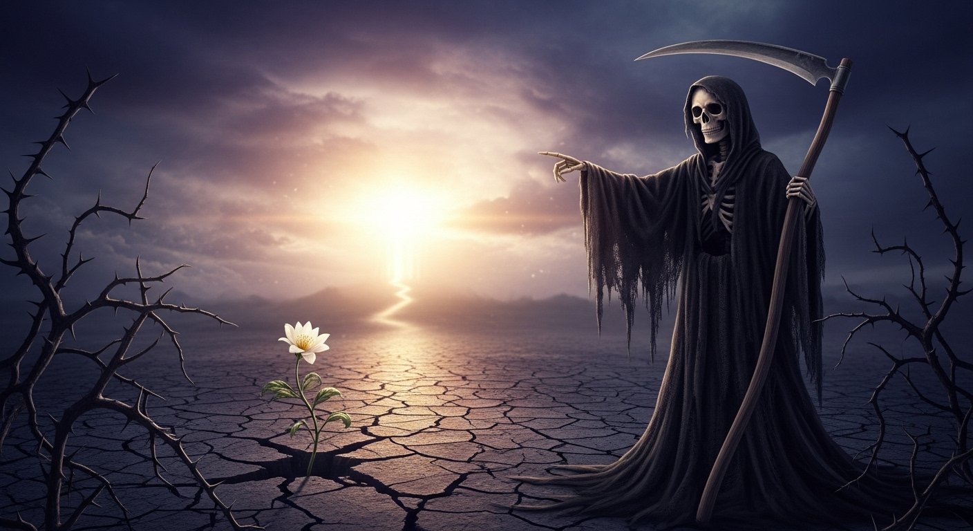 Tarot Ölüm Kartı görseli: Atlı iskelet ve arkasında yükselen güneş