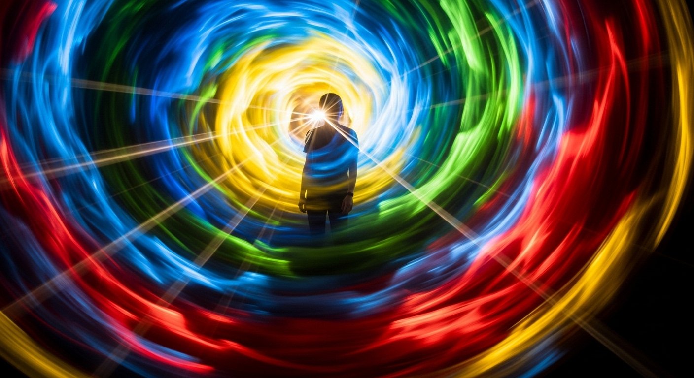 Farklı renklerde bir insan aurası ve spiritüel bir atmosfer