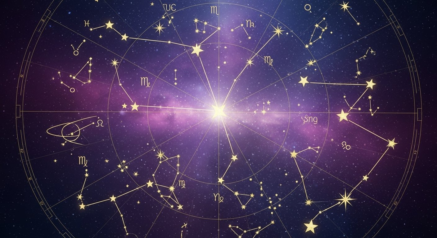 İsimlerin ve gezegenlerin karmaşık bağlantısını temsil eden bir evrensel göksel düzen.