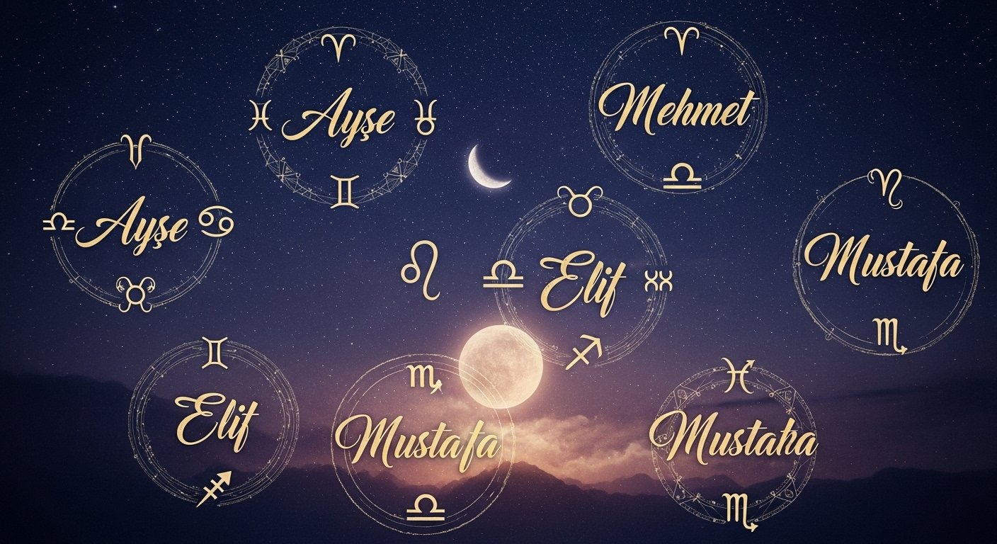 Bir Türk kadın adının astrolojik ve nümerolojik haritasını gösteren karmaşık, mistik bir grafik.