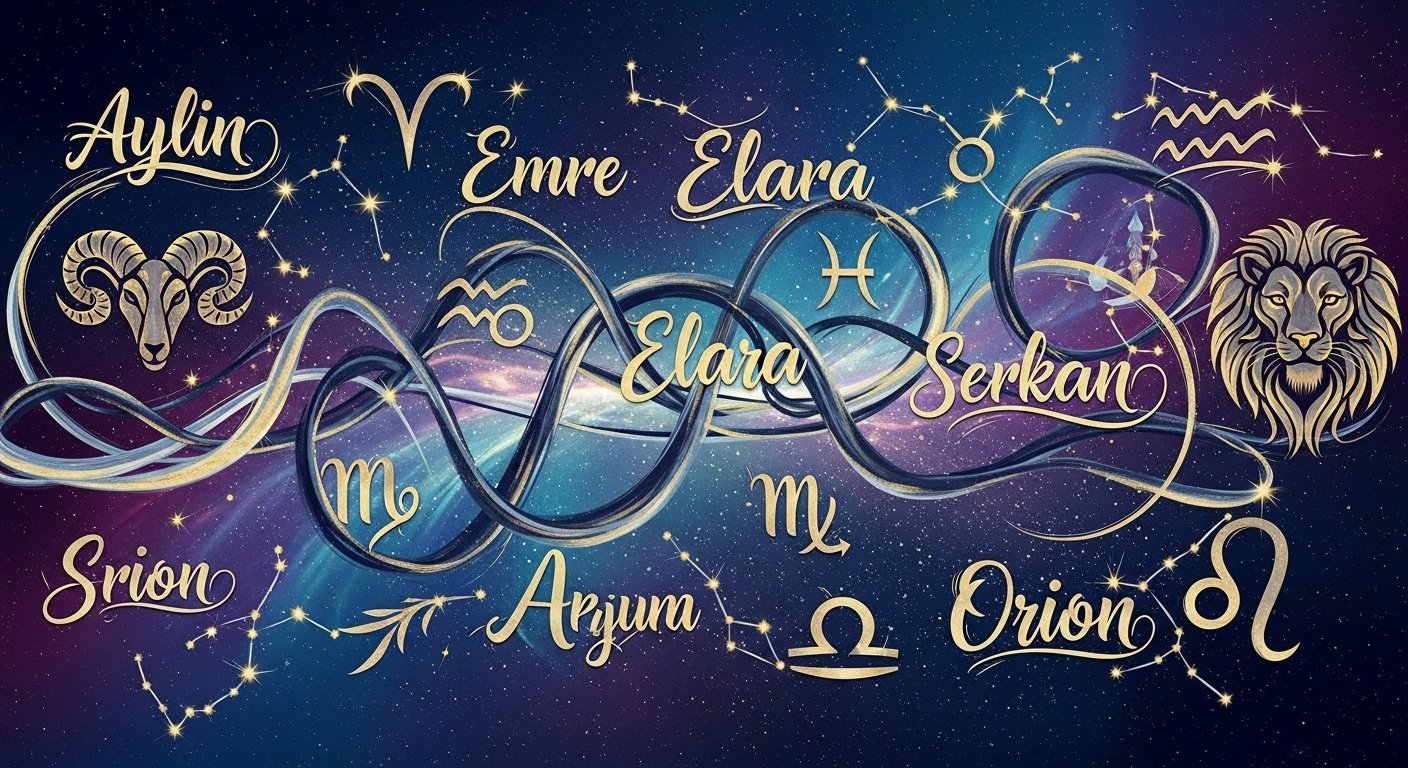 Antik sembollerle süslenmiş, isim ve burç analizi tablosu