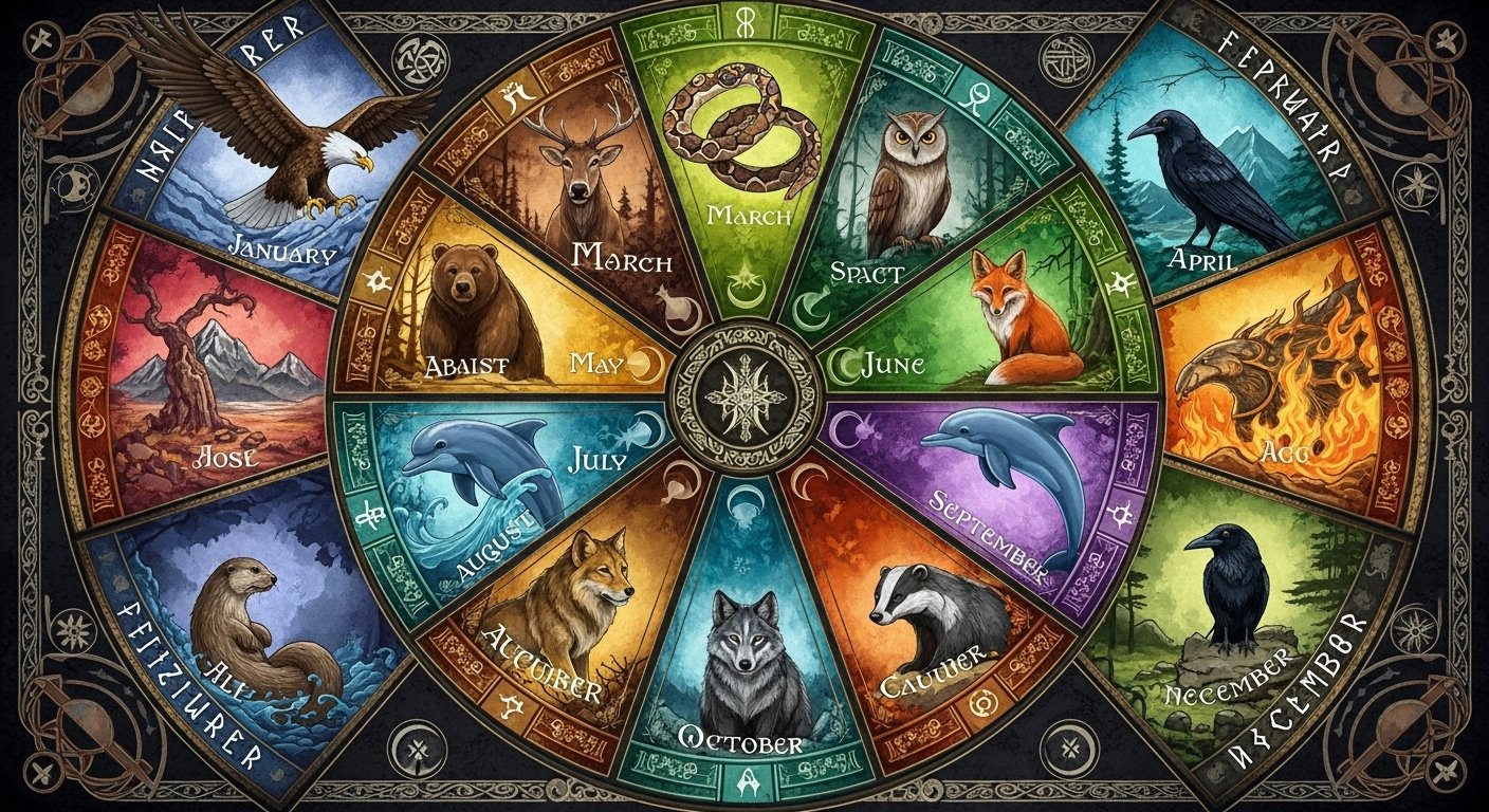 Geceleri gökyüzünde parlayan yıldızlar ve doğum ayını simgeleyen bir hayvan silüeti.