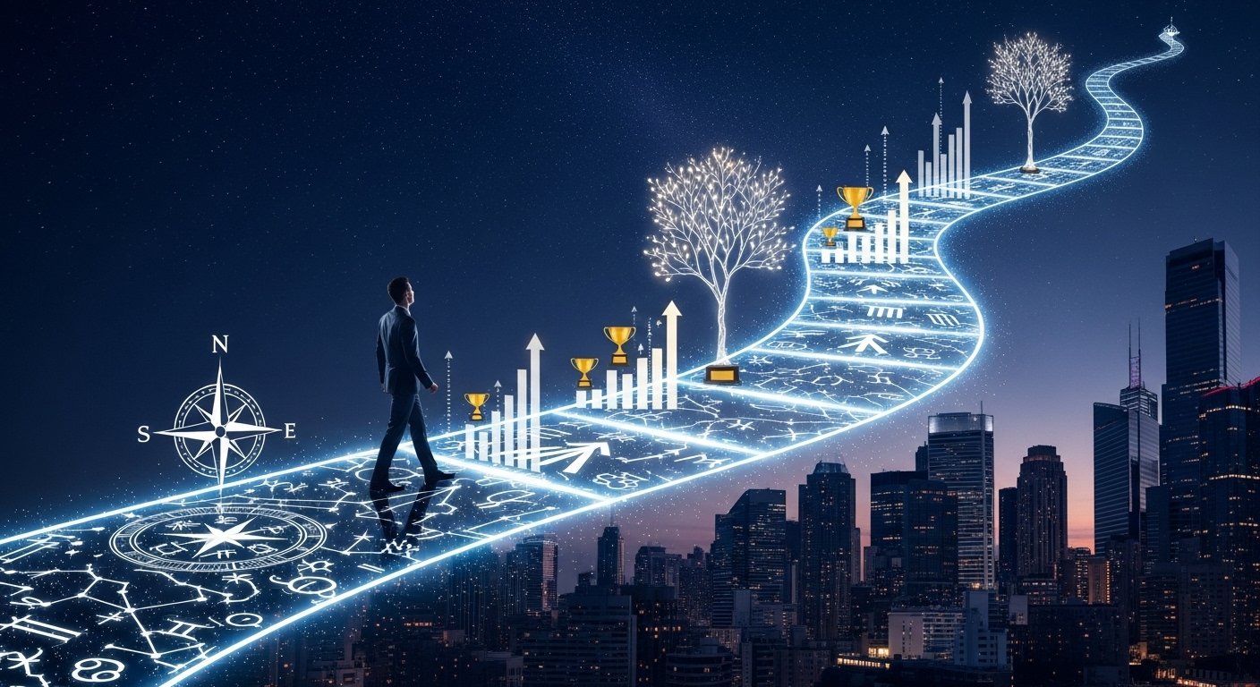 A mystical hand holding a glowing crystal ball, revealing intricate numerological calculations and symbols, representing a clear career path.