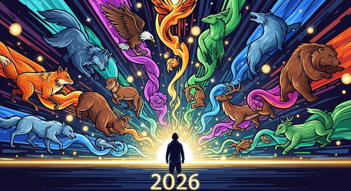 Gökyüzünde parlak bir ruhani ışıkla çevrili bir hayvan silüeti, bilgelik ve rehberlik sembolü.