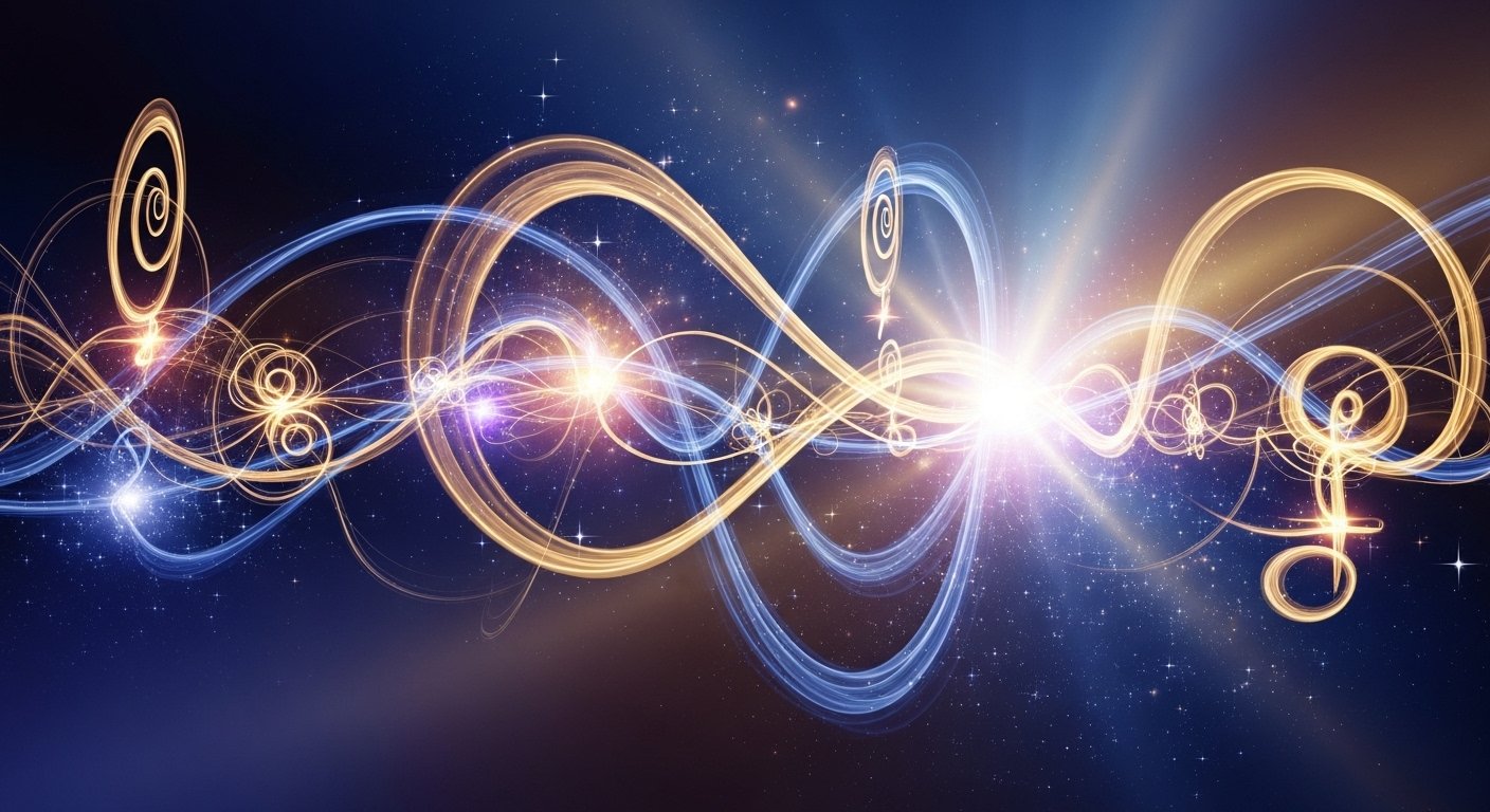 Retrograd gezegenlerin yörünge hareketlerini gösteren soyut bir çizim, içsel yolculuğu ve yeniden düşünmeyi simgeliyor.