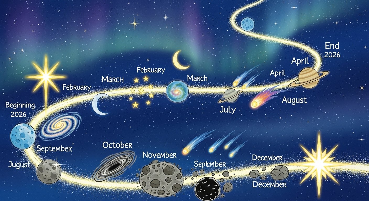 A person meditating under a cosmic sky with stars and nebulas, symbolizing alignment with celestial energies and inner peace in 2026.