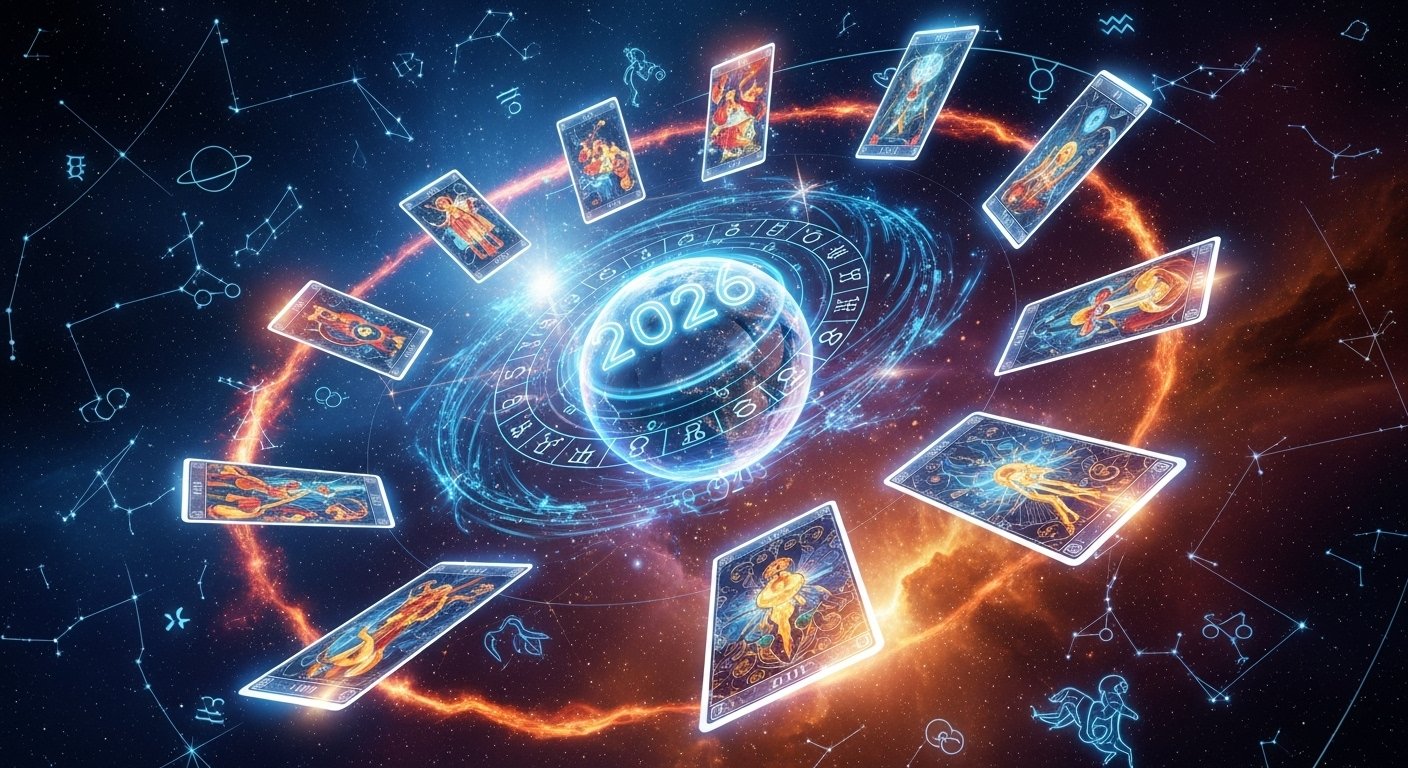 A hand holding a single, powerful Tarot card, representing individual guidance and numerological themes for the upcoming year