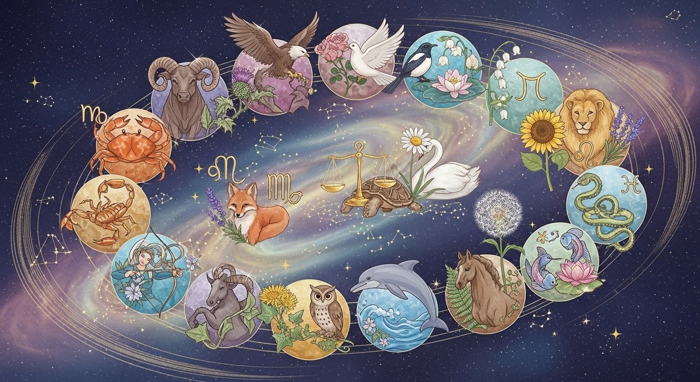 Astroloji, nümeroloji ve retro etkileşimini gösteren sembolik bir görsel