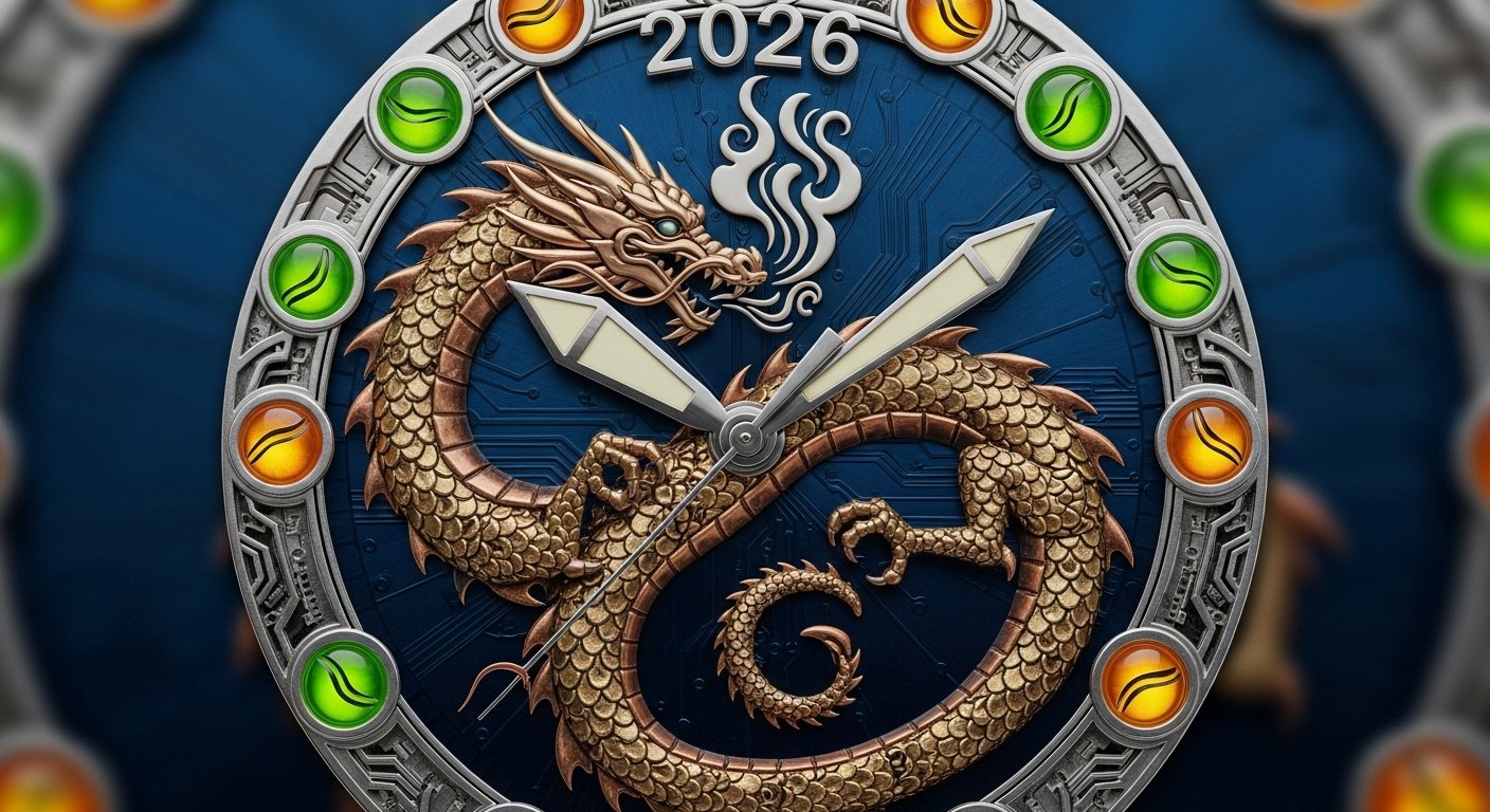 Geri giden bir gezegenin (retrograde) sembolünü çevreleyen, gölgeli ve düşünceli bir ejderha silueti, geçmişi ve geleceği sorgulayan bir havayı yansıtıyor.